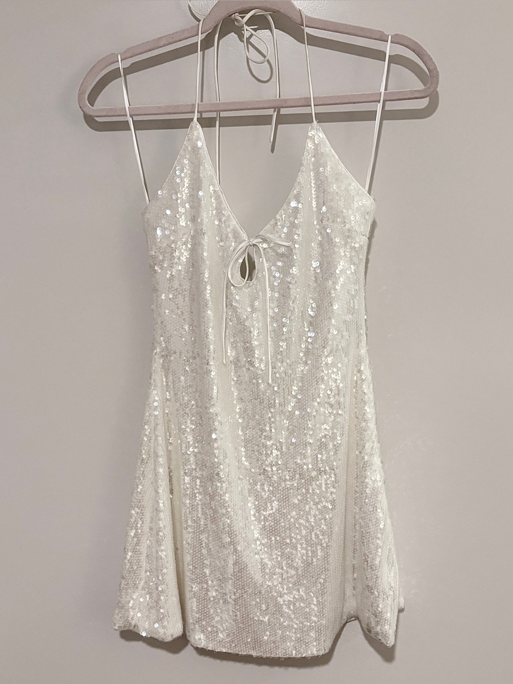 Princess Polly Sequin Moonchild Halter Mini Dress in Ivory ✨
